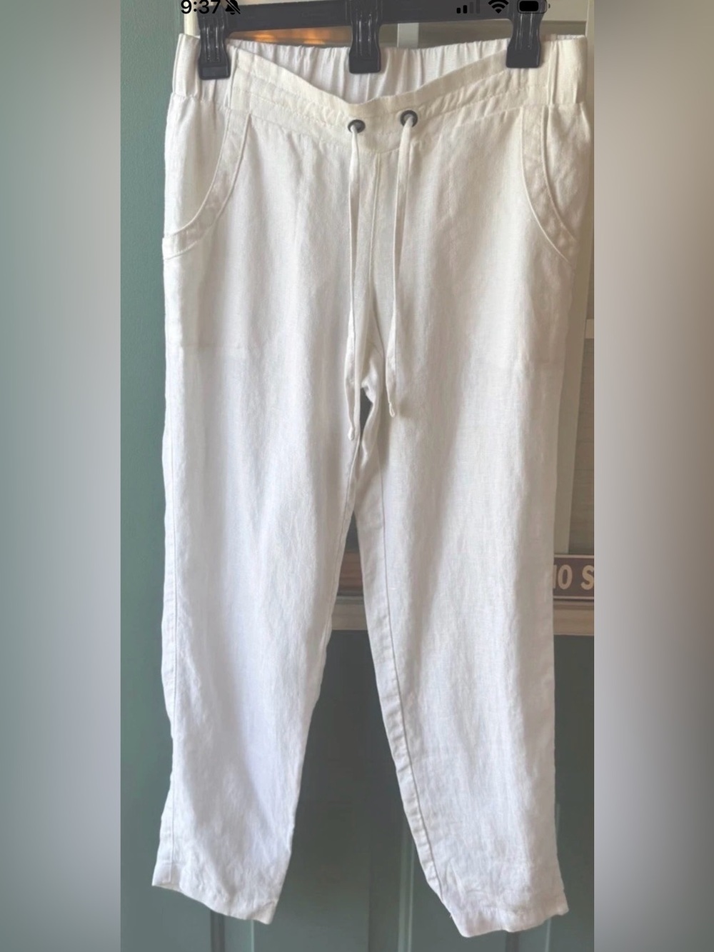 Athleta Women’s 100% Linen White Drawstring Ankle Pants Size 0 Lightweight